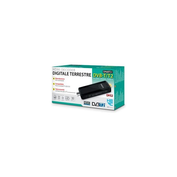Atlantis SMARTIX DH12 Decoder Tv Digitale Terrestre DVBT e DVBT2 HD STICK MPEG-2 MPEG-4-H.264 HEVC-H.265 Porta USB IR Estender Telecomando