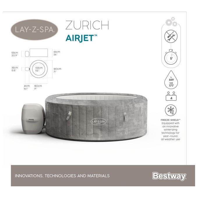 Bestway 60065 Vasca Idromassaggio Zurich Tonda 180x66cm