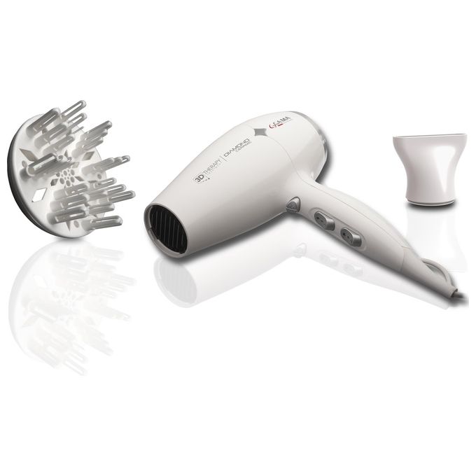 Ga.Ma GH0302 Diamond Ceramic Ion – Asciugacapelli 2200W, tecnologia ionica e ceramica, 2 velocita' e 3 temperature, colpo d’aria fredda, concentratore incluso, colore Bianco
