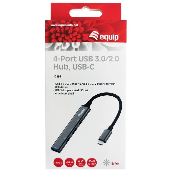 Equip 128961 Hub di Interfaccia Usb 3.2 Gen 1 Type-c 5000 Mbit-s Nero-Grigio