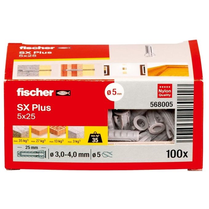 Fischer Tassello da Parete Plug SX 5x25 100 Pezzi
