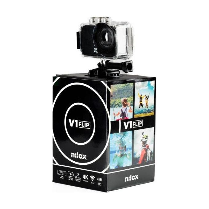 NILOX SPORT - Action Cam 4K V1 FLIP con flip display Body Waterproof, Touch Screen e Remote control