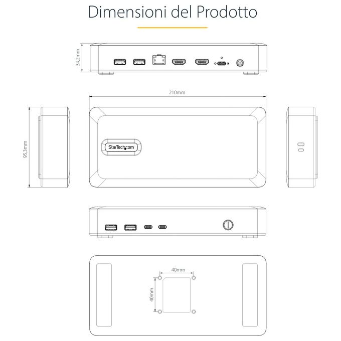 StarTech.com Docking Station Usb4 Usb-c 40gbps Doppio Video Hdmi Fino a 2x 4k 60hz 4:4:4 (rgb) O 2x 4k 120hz 4:2:2 Dock Multi Monitor 6x Usb 2.5gbe 100W Pd