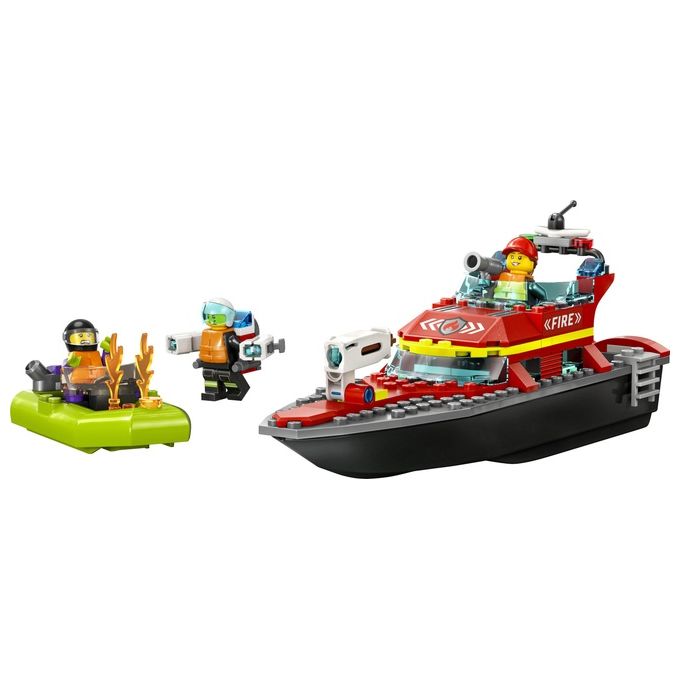 LEGO City Fire 60373 Barca di Soccorso Antincendio dei Vigili del Fuoco, Nave Giocattolo, Gommone e Minifigure, Idee Regalo