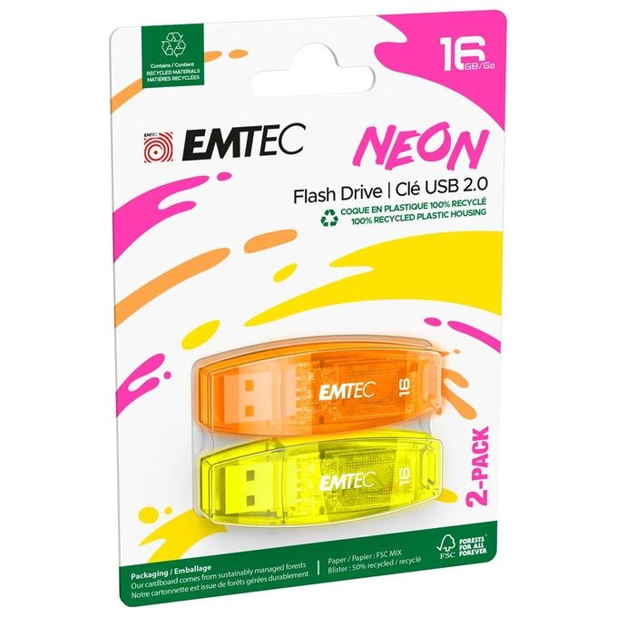 Emtec Chiavetta Usb 2.0 C410 16Gb 2 Pezzi Neon