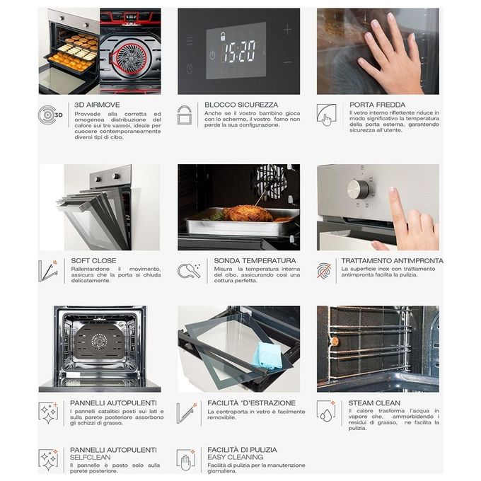 SILVERLINE BO6502X01 Forno Elettrico Ventilato da Incasso Multifunzione con Grill Capacita' 72 Litri Classe A Larghezza 60 cm colore Inox