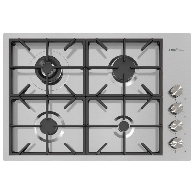 Foster 7637 000 Linea Milano Piano Cottura a Gas 4 Zone 9 Livelli di potenza Griglie in ghisa Griglie xxl Bruciatori AEO 82 cm Inox