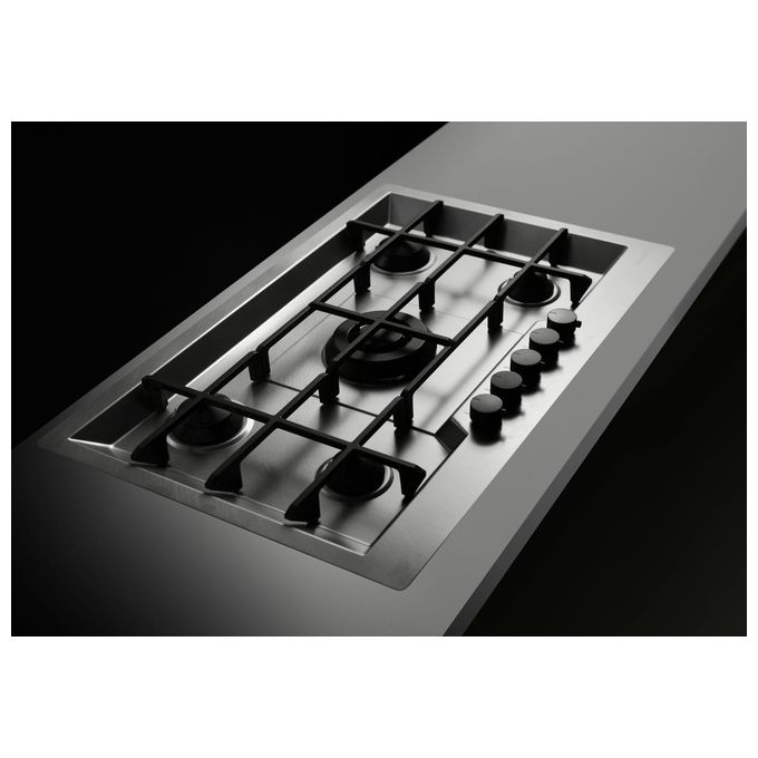 Foster 7600 666 Linea Ke Black Piano Cottura a Gas 5 Zone 1 Tripla Corona Griglie in Ghisa Invaso inclinato 80 cm Acciaio Inox Spazzolato