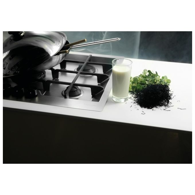 Foster 7600 666 Linea Ke Black Piano Cottura a Gas 5 Zone 1 Tripla Corona Griglie in Ghisa Invaso inclinato 80 cm Acciaio Inox Spazzolato