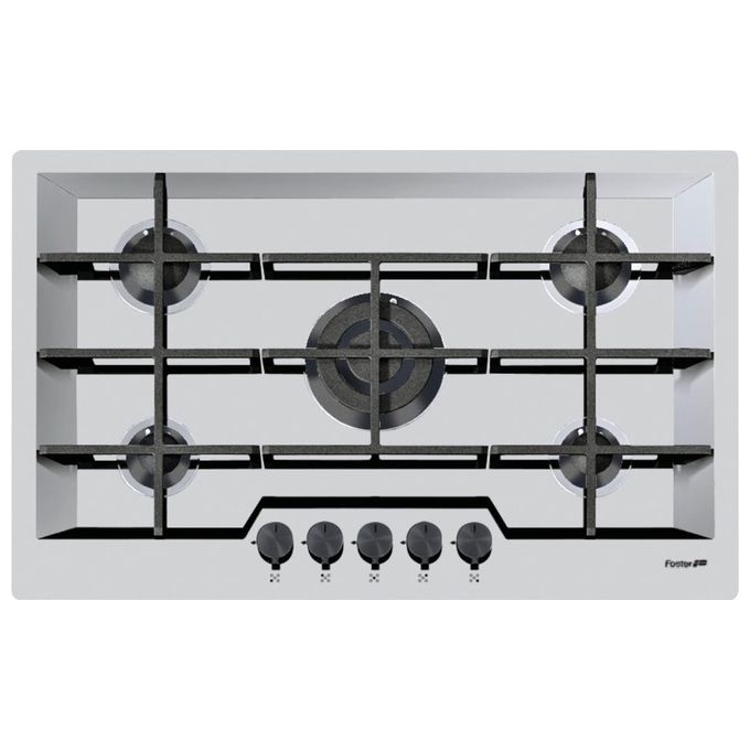 Foster 7600 666 Linea Ke Black Piano Cottura a Gas 5 Zone 1 Tripla Corona Griglie in Ghisa Invaso inclinato 80 cm Acciaio Inox Spazzolato