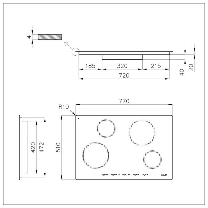 Foster 7371 300 Linea S1000 Induction Piano Cottura  a Induzione 4 Zone 9 Livelli di potenza Powerboost 77 cm Nero