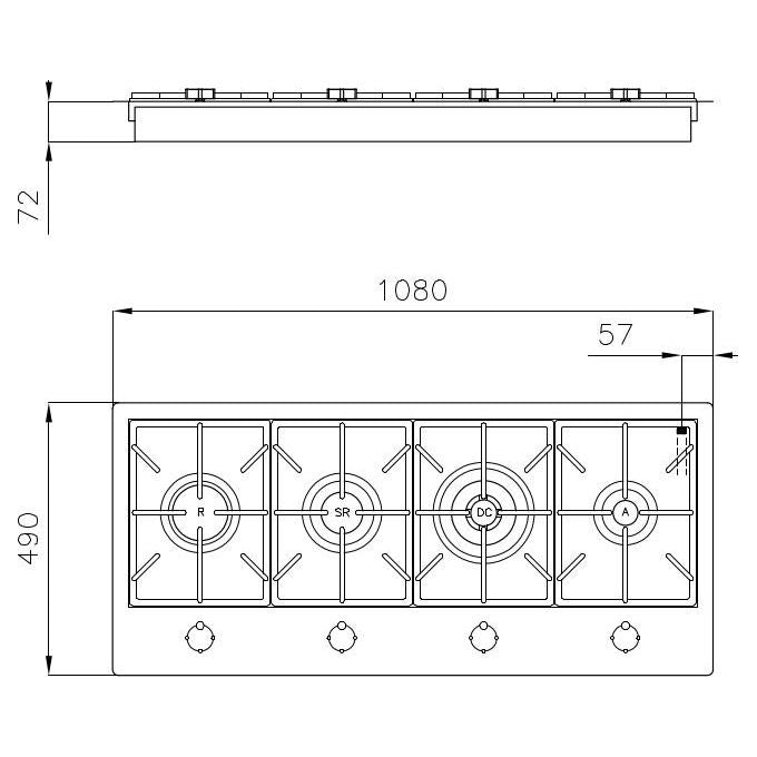Foster 7640 000 Linea Milano Piano Cottura 5 Zone 9 Livelli di potenza Griglie in ghisa Bruciatori AEO 108 cm Inox Spazzolato