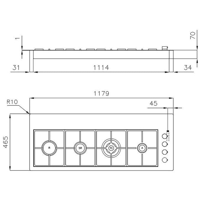 Foster 7284 042 Serie S4000 Line XL Piano Cottura a Gas 4 Zone Bruciatori iii serie  Griglie in ghisa 120 cm Inox Spazzolato