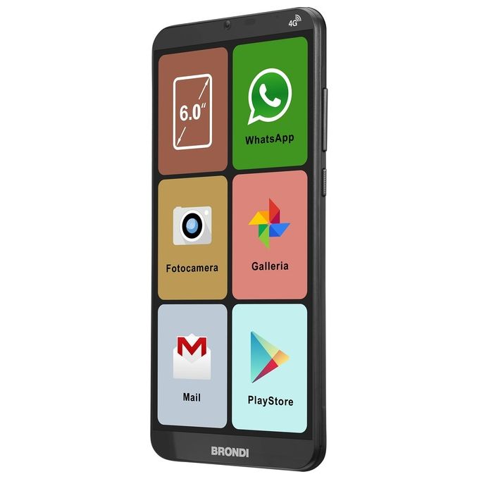 Brondi Amico Smartphone XL con schermo da 6 pollici 2GB di RAM e 16GB di memoria interna in colore nero e Dual Sim