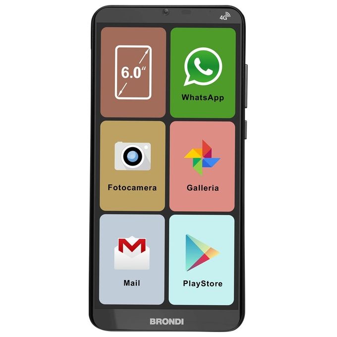 Brondi Amico Smartphone XL con schermo da 6 pollici 2GB di RAM e 16GB di memoria interna in colore nero e Dual Sim
