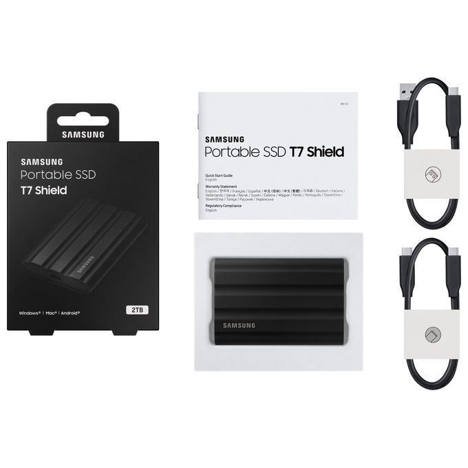 Samsung T7 Shield MU-PE2T0S SSD Crittografato 2Tb Esterno Portatile Usb 3.2 Gen 2 256 Bit AES Nero