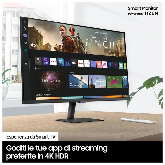 Samsung Smart Monitor M7 (S32BM700), Flat 32'', 3840x2160 (UHD 4K), Piattaforma Smart TV (Amazon Video, Netflix), Airplay, Mirroring, Office 365, Wireless Dex, Casse Integrate, WiFi, HDMI, USB Type-C