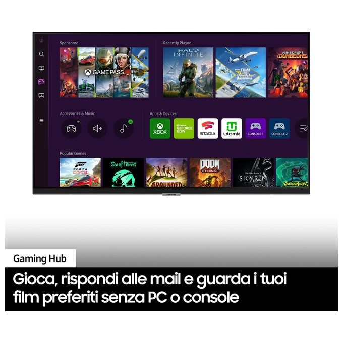 Samsung Smart Monitor M7 (S32BM700), Flat 32'', 3840x2160 (UHD 4K), Piattaforma Smart TV (Amazon Video, Netflix), Airplay, Mirroring, Office 365, Wireless Dex, Casse Integrate, WiFi, HDMI, USB Type-C