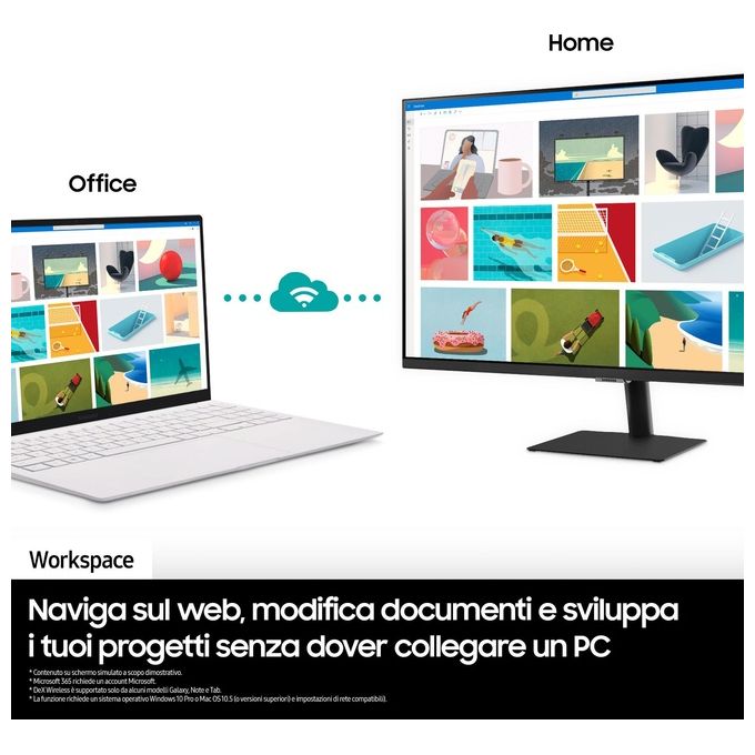 Samsung Smart Monitor M7 (S32BM700), Flat 32'', 3840x2160 (UHD 4K), Piattaforma Smart TV (Amazon Video, Netflix), Airplay, Mirroring, Office 365, Wireless Dex, Casse Integrate, WiFi, HDMI, USB Type-C