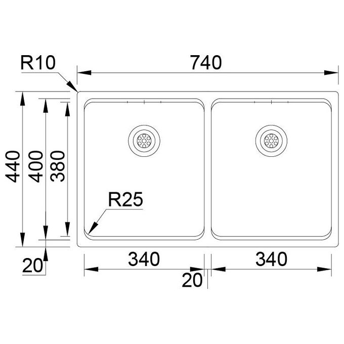 Rodi 18U8ETX0678A0 Lavello Cucina 2 Vasche da Incasso Larghezza 74 cm materiale Acciaio Inox