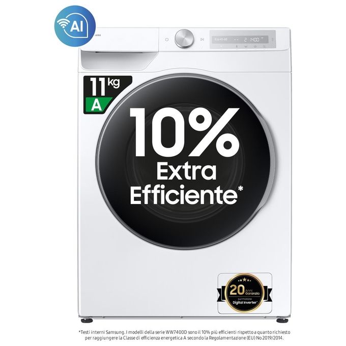 Samsung WW11DG6B85LHU3 Lavatrice Carica Frontale 11 Kg 1400 rpm Classe A Ecodosatore AI Control Vapore (85x60x60 cm) colore Bianco