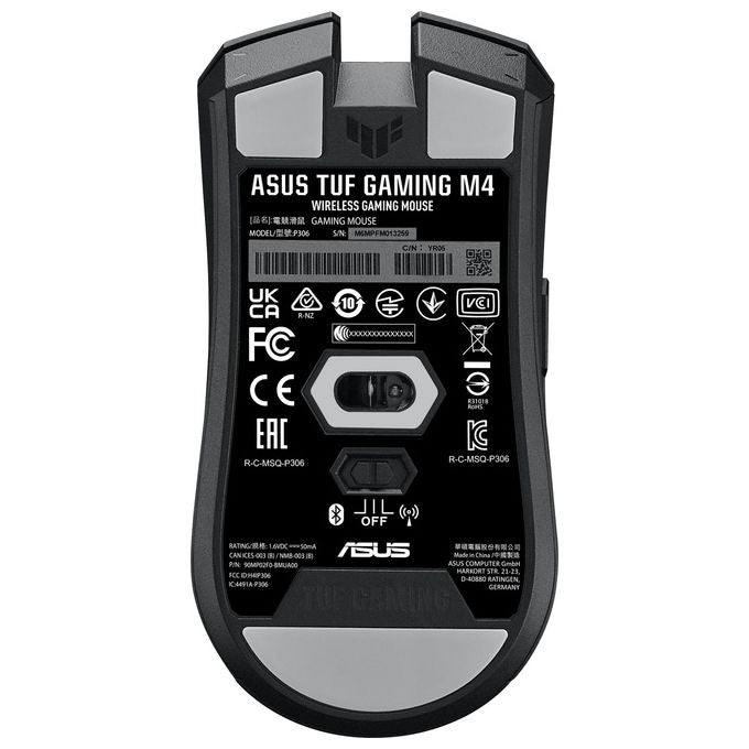 ASUS TUF Gaming M4 Wireless, Mouse Gaming, Super Leggero, Sensore Ottico 12000 DPI, 6 Tasti Programmabili, Scocca in PBT, Trattamento ASUS Antibacterial Guard, Cavo TUF Gaming Paracord, Nero