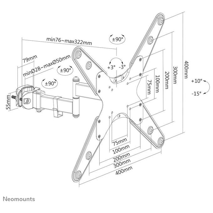 Neomounts FL40-450BL14 Supporto Palo Ø28-50mm per Schermi 32-55'' Nero