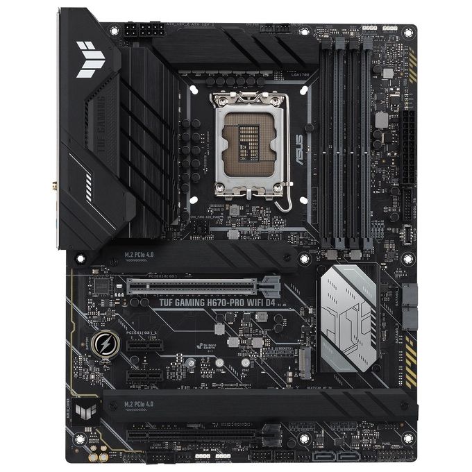 ASUS TUF Gaming H670-PRO WiFi D4 Scheda Madre ATX, Intel H670, LGA1700, DDR4, PCI 5.0, Intel 2.5Gb Ethernet, WiFi 6, Realtek 7.1 Surround, 4xM.2, 4xSATA 6GB-s, USB 3.2 Gen 2x2, Armoury Crate, Nero