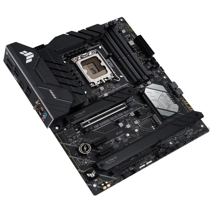 ASUS TUF Gaming H670-PRO WiFi D4 Scheda Madre ATX, Intel H670, LGA1700, DDR4, PCI 5.0, Intel 2.5Gb Ethernet, WiFi 6, Realtek 7.1 Surround, 4xM.2, 4xSATA 6GB-s, USB 3.2 Gen 2x2, Armoury Crate, Nero