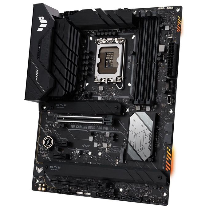 ASUS TUF Gaming H670-PRO WiFi D4 Scheda Madre ATX, Intel H670, LGA1700, DDR4, PCI 5.0, Intel 2.5Gb Ethernet, WiFi 6, Realtek 7.1 Surround, 4xM.2, 4xSATA 6GB-s, USB 3.2 Gen 2x2, Armoury Crate, Nero