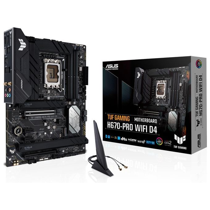 ASUS TUF Gaming H670-PRO WiFi D4 Scheda Madre ATX, Intel H670, LGA1700, DDR4, PCI 5.0, Intel 2.5Gb Ethernet, WiFi 6, Realtek 7.1 Surround, 4xM.2, 4xSATA 6GB-s, USB 3.2 Gen 2x2, Armoury Crate, Nero