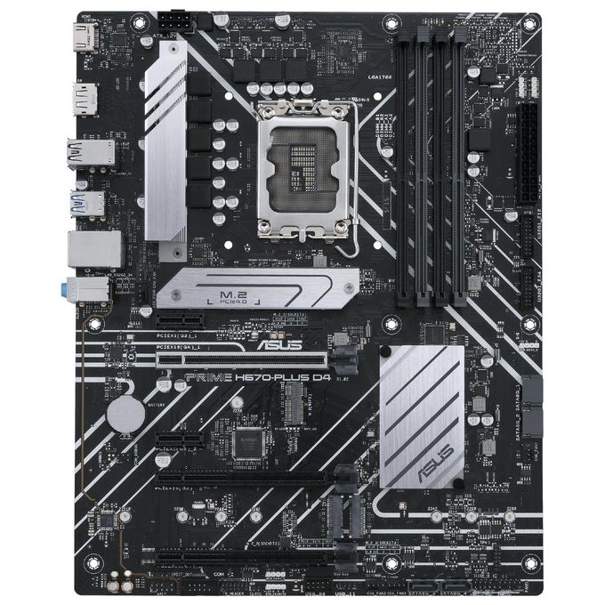 ASUS PRIME H670-PLUS D4 Scheda Madre ATX, Intel H670, LGA1700, DDR4, PCI 4.0, Realtek 2.5Gb Ethernet, Realtek 7.1 Surround, 3xM.2, 4xSATA 6GB-s, USB 3.2 Gen 2, Armoury Crate, Nero