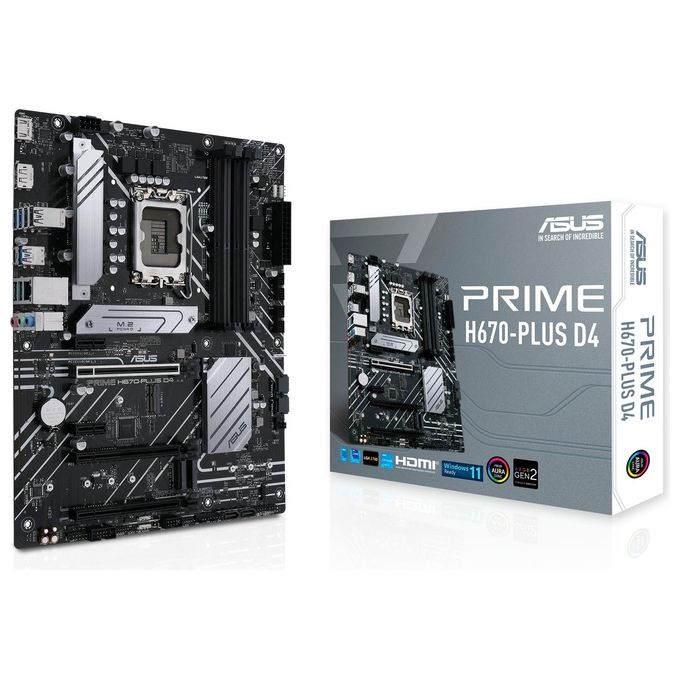 ASUS PRIME H670-PLUS D4 Scheda Madre ATX, Intel H670, LGA1700, DDR4, PCI 4.0, Realtek 2.5Gb Ethernet, Realtek 7.1 Surround, 3xM.2, 4xSATA 6GB-s, USB 3.2 Gen 2, Armoury Crate, Nero