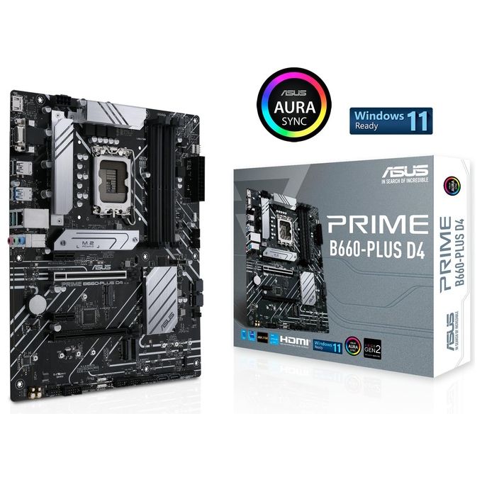 ASUS Scheda madre Intel B660 (LGA 1700) ATX con 8 stadi di potenza, slot PCIe 4.0, tre slot M.2, Realtek 2.5Gb Ethernet, DisplayPort, HDMI, D-Sub, USB 3.2 Gen 2x2 Type-C posteriore, USB 3.2 Gen 1 Type-C anteriore, Aura Sync