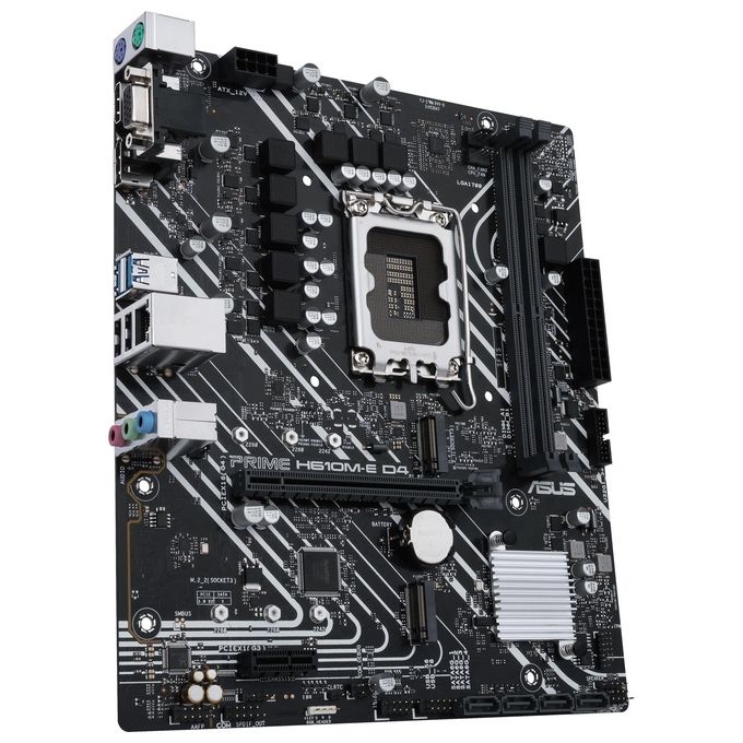 ASUS PRIME H610M-E D4 Scheda Madre mATX, Intel H610, LGA1700, DDR4, PCI 4.0, Realtek 1Gb Ethernet, Realtek 7.1 Surround, 2xM.2, 4xSATA 6GB-s, USB 3.2 Gen 1, Armoury Crate, Nero