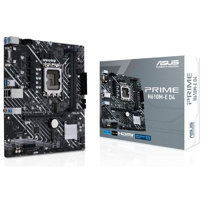 ASUS PRIME H610M-E D4 Scheda Madre mATX, Intel H610, LGA1700, DDR4, PCI 4.0, Realtek 1Gb Ethernet, Realtek 7.1 Surround, 2xM.2, 4xSATA 6GB-s, USB 3.2 Gen 1, Armoury Crate, Nero