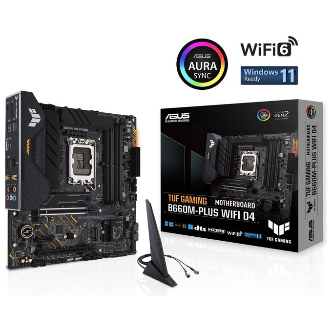 ASUS TUF Gaming B660M-PLUS WiFi D4 Scheda Madre mATX, Intel B660, LGA1700, DDR4, PCI 5.0, LAN Realtek 2.5Gb, WiFi 6, Realtek 7.1 Surround, 2xM.2, 4xSATA 6GB-s, USB 3.2 Gen 2x2, Armoury Crate, Nero