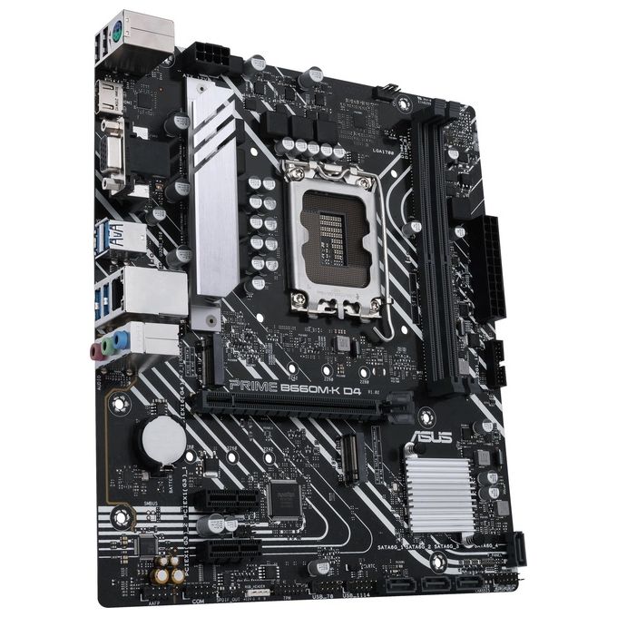 ASUS PRIME B660M-K D4 Scheda Madre mATX, Intel B660, LGA1700, DDR4, PCI 4.0, LAN Realtek 1Gb, Realtek 7.1 Surround, 2xM.2, 4xSATA 6GB-s, USB 3.2 Gen 1, Armoury Crate, Nero
