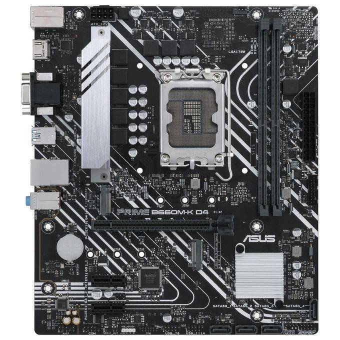 ASUS PRIME B660M-K D4 Scheda Madre mATX, Intel B660, LGA1700, DDR4, PCI 4.0, LAN Realtek 1Gb, Realtek 7.1 Surround, 2xM.2, 4xSATA 6GB-s, USB 3.2 Gen 1, Armoury Crate, Nero