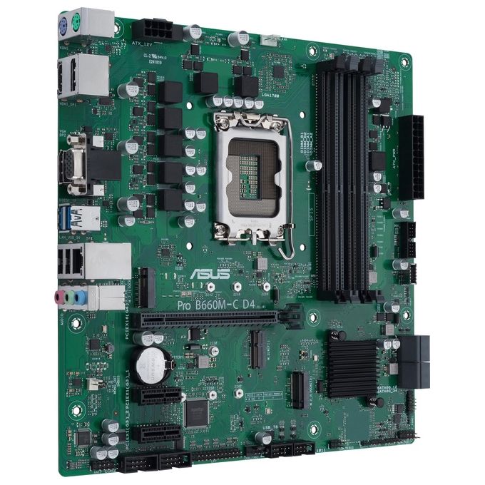 ASUS PRO B660M-C D4-CSM Scheda Madre mATX, Intel B660, LGA1700, DDR4, PCI 4.0, LAN Intel 1Gb, Realtek 7.1 Surround, 2xM.2, 4xSATA 6GB-s, USB 3.2 Gen 1, ASUS Control Center Express, Nero