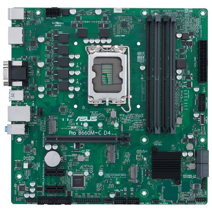 ASUS PRO B660M-C D4-CSM Scheda Madre mATX, Intel B660, LGA1700, DDR4, PCI 4.0, LAN Intel 1Gb, Realtek 7.1 Surround, 2xM.2, 4xSATA 6GB-s, USB 3.2 Gen 1, ASUS Control Center Express, Nero
