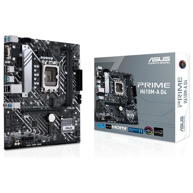 ASUS PRIME H610M-A D4 Scheda Madre mATX, Intel H610, LGA1700, DDR4, PCI 4.0, Intel 1Gb Ethernet, Realtek 7.1 Surround, 2xM.2, 4xSATA 6GB-s, USB 3.2 Gen 1, Armoury Crate, Nero