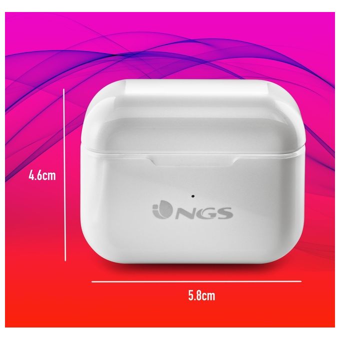 NGS BT ARTICA BLOOM WHITE - Auricolari senza fili, compatibili con TWS e Bluetooth fino a 24 ore, comandi touch, USB Type-C, base di ricarica, bianco
