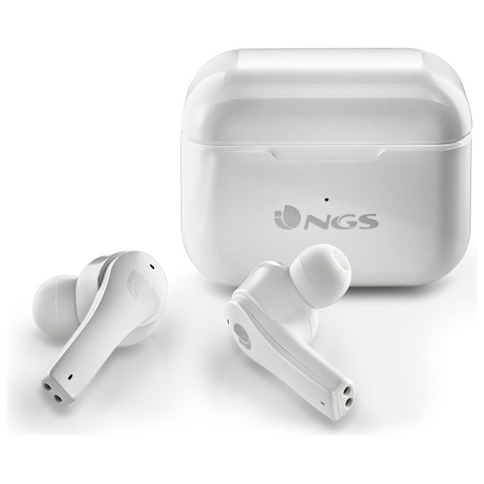 NGS BT ARTICA BLOOM WHITE - Auricolari senza fili, compatibili con TWS e Bluetooth fino a 24 ore, comandi touch, USB Type-C, base di ricarica, bianco