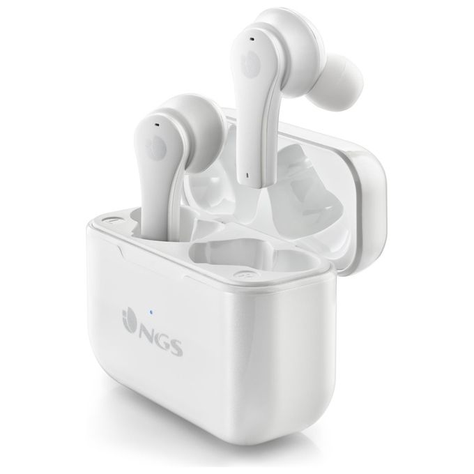 NGS BT ARTICA BLOOM WHITE - Auricolari senza fili, compatibili con TWS e Bluetooth fino a 24 ore, comandi touch, USB Type-C, base di ricarica, bianco