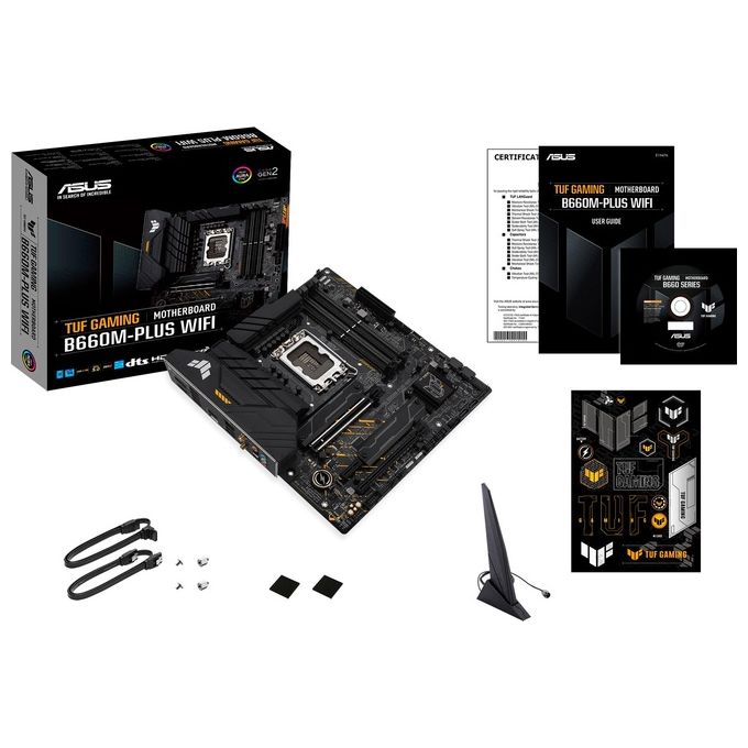 ASUS TUF Gaming B660M-PLUS WiFi Scheda Madre mATX, Intel B660, LGA1700, DDR5, PCIe 5.0, LAN Realtek 2.5Gb, WiFi 6, Realtek 7.1 Surround, 2xM.2, 4xSATA 6GB-s, USB 3.2 Gen 2x2, Armoury Crate, Nero