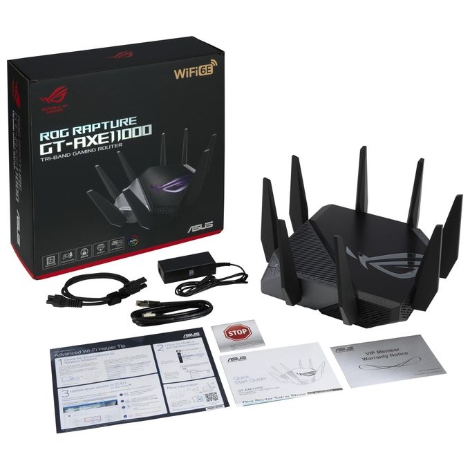 ASUS ROG Rapture GT-AXE11000 Tri Band WiFi 6E Router Gaming estendibile con Mobile Tethering, alternativa ai Router 4G 5G, 2.5G WAN-LAN Ethernet, Game Boost, Sicurezza di Rete per Tutti Dispositivi