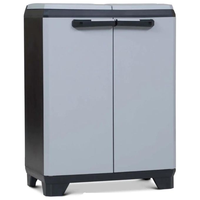 Keter 9735000 Split Premium Armadio per Raccolta Differenziata 2 Vani Piedini Regolabili Chiusura a Lucchetto 68x39x92 cm colore Grigio