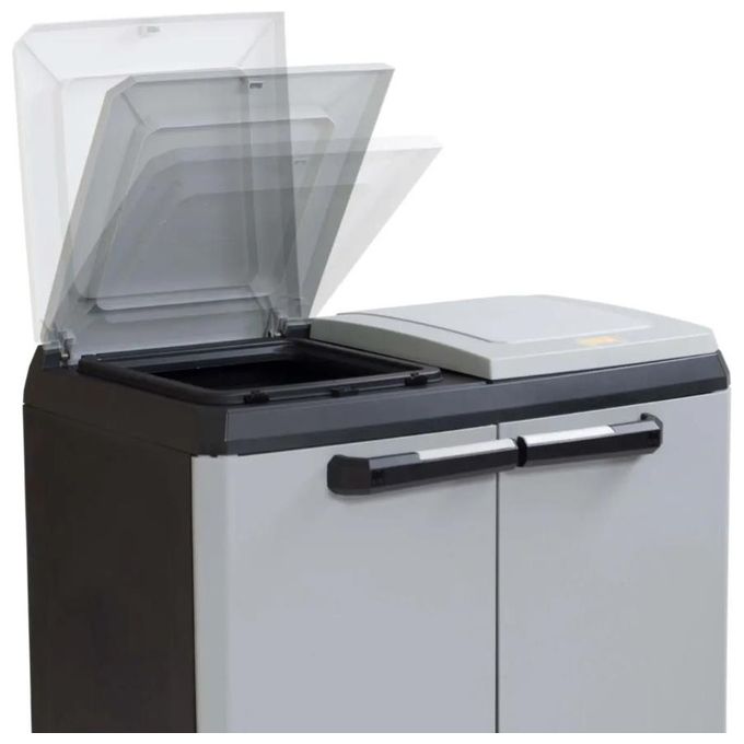 Keter 9735000 Split Premium Armadio per Raccolta Differenziata 2 Vani Piedini Regolabili Chiusura a Lucchetto 68x39x92 cm colore Grigio