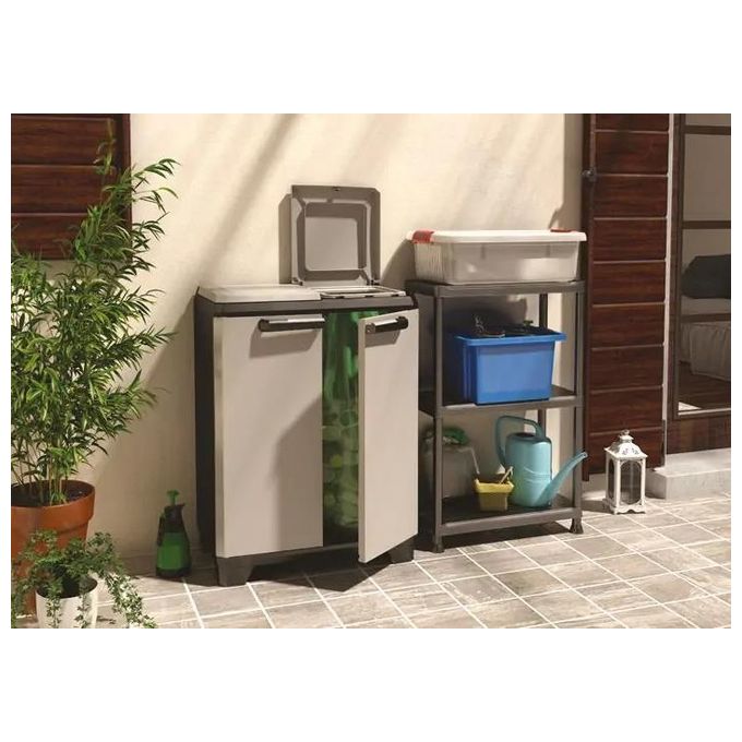 Keter 9735000 Split Premium Armadio per Raccolta Differenziata 2 Vani Piedini Regolabili Chiusura a Lucchetto 68x39x92 cm colore Grigio